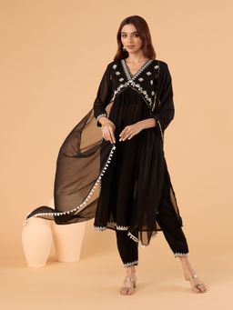 Gahan - Georgette Embroidered Gota Alia Cut Black Kurta and Pant with Dupatta (Set of 3)