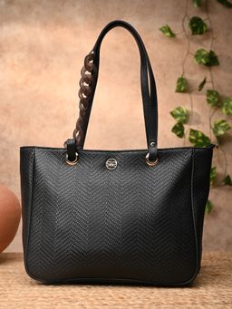 ROCIA - Black Women Textured Chain Handle Bag