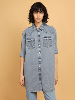 Wrangler - Women Solid Blue Classic Loose Fit Dress