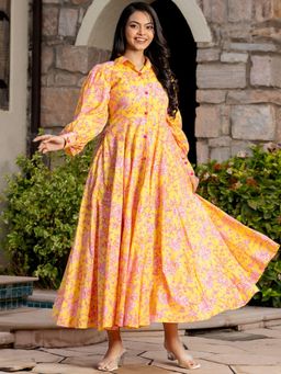 HOUSE OF JAMOTI - Yellow Floral Collar Neck Dress