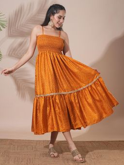 Globus - Yellow Printed Shoulder Straps Dress