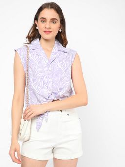 R&B - Lavender Viscose Abstract Crop Shirt
