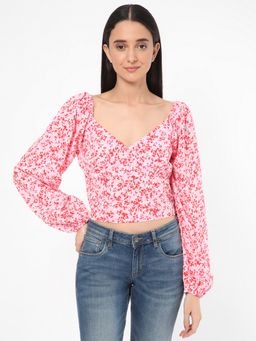 R&B - Pink Viscose Floral Crop Top