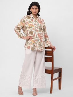 R&B - White Viscose Floral Shirt