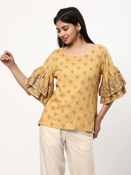 R&B - Mustard Rayon Floral Top