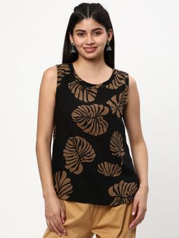 R&B - Black Rayon Floral Printed Top