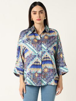 R&B - Blue Polyester Geometric Shirt