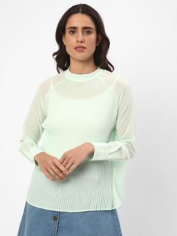 R&B - Green Polyester Textured Top