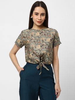 R&B - Grey Polyester Blend Floral Top