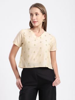 R&B - Beige Polyester Blend Embroidered Top