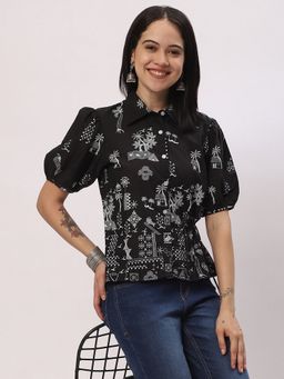 R&B - Black Cotton Printed Shirt