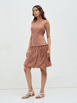 KAMLIE - Brown Checks Bubble Hem Mini Dress
