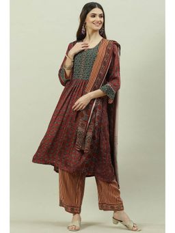 Biba - Green & Red Printed Palazzo (Set of 3)