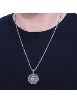 Yellow Chimes - Men Rhodium-Plated Black & Silver Toned Pendant With Chain