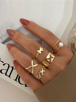 Jewels Galaxy - Gold Plated Stars Rings (Set of 5)