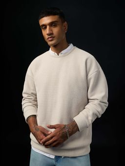 The Souled Store - Signature Solids Almond Creme Men Oversized Sweatshirt