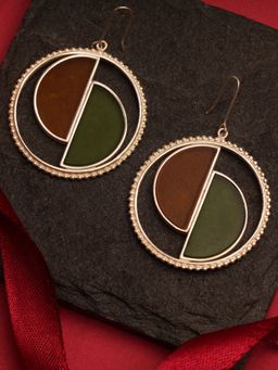 Suhani Pittie - Silver Plated Round Earring With 'D' Orange & Green Acrylic On Center