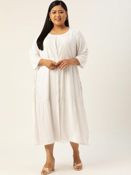 theRebelinme - Plus Size Womens White Solid Color Layered A-Line Midi Dress