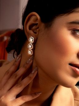 Neeta Boochra - 925 Sterling Silver Moissanite Gemstone with Cz Earrings