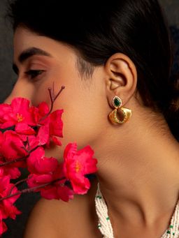 Neeta Boochra - 925 Sterling Silver 22K Gold Plated Green Onyx Cz Drop Earrings