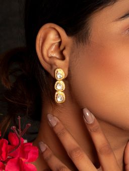 Neeta Boochra - 925 Sterling Silver 22K Gold Plated Moissanite & Cz Dangling Earrings