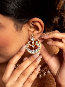 Neeta Boochra - 925 Sterling Silver 22K Gold Plated Drop Earrings with Kundan