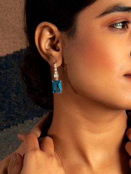 Neeta Boochra - 925 Sterling Silver Blue Topaz Dangling Earrings with Kundan