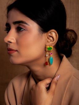 Neeta Boochra - 925 Sterling Silver 22K Gold Plated Multi Onyx Earrings