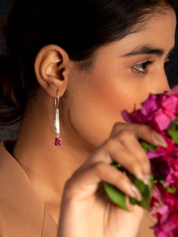 Neeta Boochra - 925 Sterling Silver Pink Tourmaline Gemstone Dangling Earrings