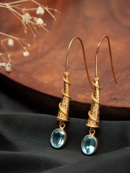 Neeta Boochra - 925 Sterling Silver 22K Gold Plated Dangling Earrings with Aquamarine Gemstone