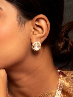 Neeta Boochra - 925 Sterling Silver 22K Gold Plated Moissanite Gemstone Earrings with White Cz