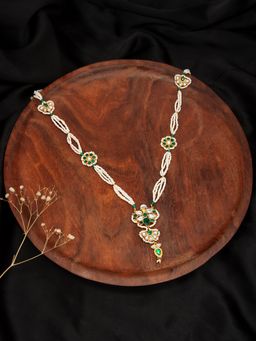 Neeta Boochra - 925 Sterling Silver 22K Gold Plated Pearl Beaded Necklace with Green Onyx & Kundan