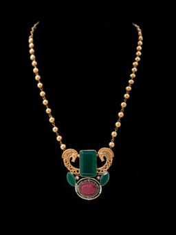 Neeta Boochra - 925 Sterling Silver Two Tone 22K Gold Plated Green Onyx Gemstone Necklace