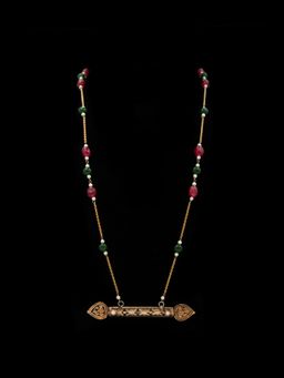 Neeta Boochra - 925 Sterling Silver Two Tone 22K Gold Plated Chain Necklace with Ruby & Green Onyx