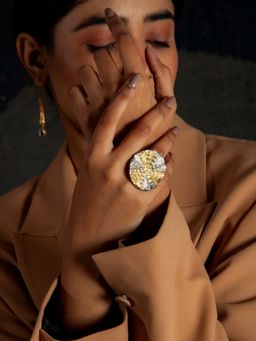 Neeta Boochra - 925 Sterling Silver Two Tone 22K Gold Plated Ring