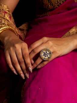 Neeta Boochra - 925 Sterling Silver Two Tone 22K Gold Plated Glass Ring