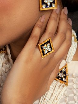 Neeta Boochra - 925 Sterling Silver 22K Gold Plated Meenakari with Kundan Ring