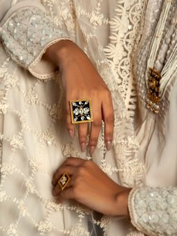 Neeta Boochra - 925 Sterling Silver 22K Gold Plated Meenakari with Kundan Ring