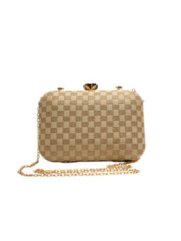 Vdesi - Gold Criss-Cross Clutch with Detachable Chain