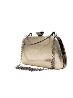 Vdesi - Gold Handheld Clutch with Detachable Chain