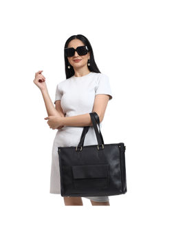 Legal Bribe - Black Wide Solid Tote Bag with Detachable Strap