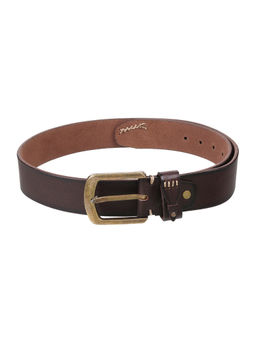 Metro - Mens Leather Stitched Brass Buckle Stylish Belt