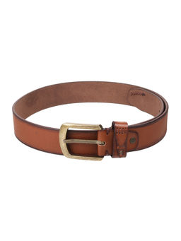 Metro - Mens Leather Stitched Brass Buckle Stylish Belt