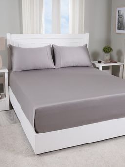 Maspar - Colorart Viola Flint Grey Solid Bed Sheet with Pillow Cover