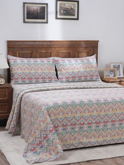 Maspar - Hues Indigenous Artisan Aztec Stripe Red Printed Single Bed Sheet with Pillow Cover