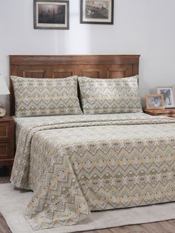 Maspar - Hues Indigenous Artisan Aztec Stripe Green Printed Single Bed Sheet with Pillow Cover