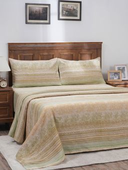 Maspar - Hues Indigenous Artisan Eclectic Blend Green Printed Bed Sheet with Pillow Cover