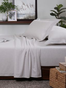 Maspar - Cotsmere Emmie White Yarn Dyed Melange King Bed Sheet with Pillow Cover