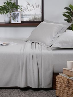 Maspar - Cotsmere Emmie Soft Grey Yarn Dyed Melange King Bed Sheet with Pillow Cover