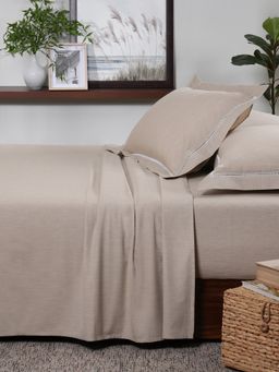 Maspar - Cotsmere Emmie Light Beige Yarn Dyed Melange King Bed Sheet with Pillow Cover